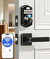 Veise VE012W-L Built-in Wi-Fi Fingerprint Smart Lock with Lever Handle Set, App Remote Control, Keyless Entry for Front Door, Deadbolt Digital Backlit Keypad, Voice Assistant, Auto Lock, Matte Black