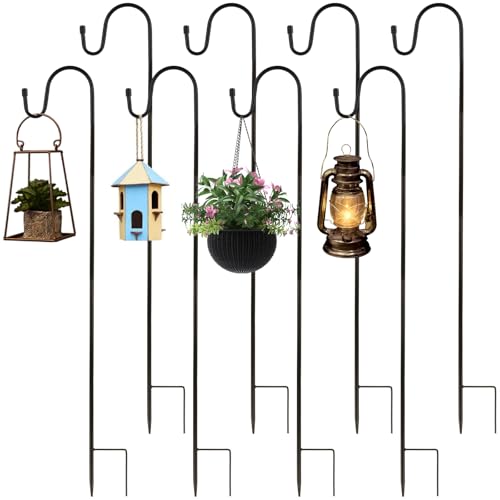 YOUNTHYE 8 Pack Shepherd Crook Hooks 90 cm/35 inch Height Adjustable Shepherds Hooks for Garden Lights Lanterns Plant Baskets Shepherds Crooks with Metal Base