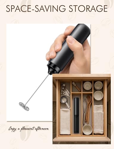 Image of Rechargeable Milk Frother Hanheld, Frother Wand Drink Mixer Handheld Coffee Stirrers Electric Frother for Coffee Mixer Wand -Black