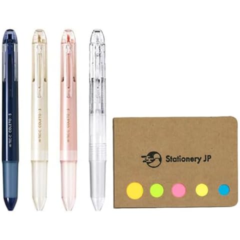 Pilot Hi-tec-c Coleto 5 Color Multi Pen Body Component, Basic & Pearl Pattern, Rubber grip, 4-pack, Sticky Notes Value Set, Pen Body Only (No Refill Included) Cover