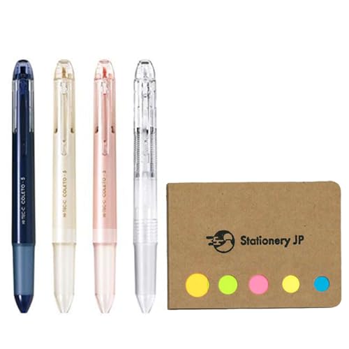 Pilot Hi-tec-c Coleto 5 Color Multi Pen Body Component, Basic & Pearl Pattern, Rubber grip, 4-pack, Sticky Notes Value Set, Pen Body Only (No Refill Included)