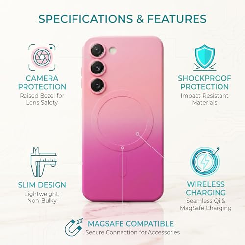 Image of amazon basics Gradient Mag-Safe Case for Samsung Galaxy S23 5G | Soft Silicone Shockproof Cover with Camera Protection | Slim Lightweight Design | Smooth Touch & Durable - Light and Dark Pink