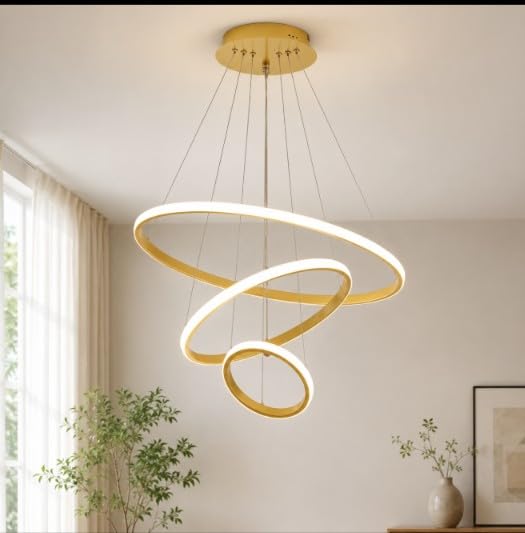 Modern Double 3-Ring LED Pendant Light Lamp - Warm White Hanging Ceiling Pendant Light, Elegant Finish for Home & Living Spaces & Living Room Ceiling Light-image-1