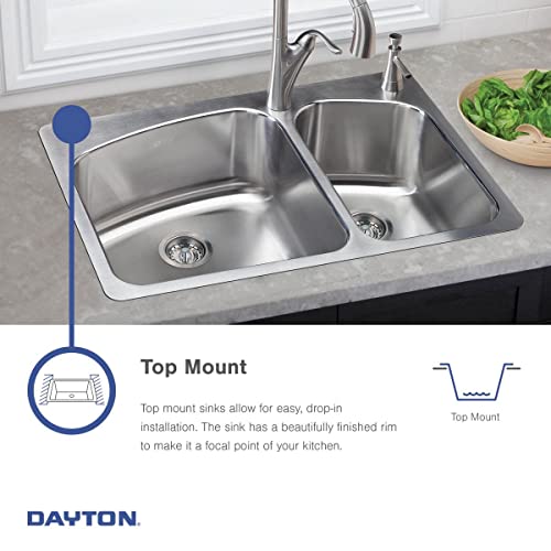 Image of Elkay Dayton 33 In. x 22 In. x 7-1 /16 In. Equal Double Bowl Drop-In Kitchen Sink, Stainless Steel - 1 Each