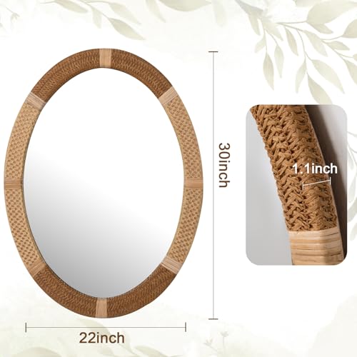 ULIKE Oval Rattan Wall Mirror, 22x30 Inch Rustic Farmhouse Wall Decor with Wicker Frame, Boho Mirror for Nursery Bathroom Bedroom Living Room Entryway - Image 4