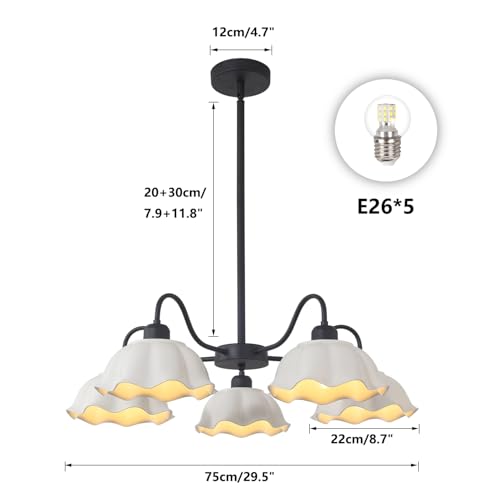 Image of Black Vintage Chandelier Fixture 5-Light Semi Flush Mount Ceiling Light Mid Century Ceramic Sputnik Chandelier Contemporary Pendant Light for Living Room Bedroom