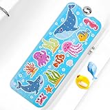 Baby Bath Mat for Tub Non Slip Kids Bathtub Mat Extra Long 40X16 Inch Toddler Bath Tub Shower Mat Anti Slip with Suction Cups & Drain Holes, Machine Washable (Whale Shark)