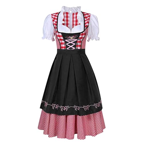 PAIDAXING Oktoberfest - Vestido tirolés para mujer, estilo vintage, medieval, corsé, mini vestido con pañuelo para la cabeza, para adultos, disfraz de Halloween, carnaval, color negro