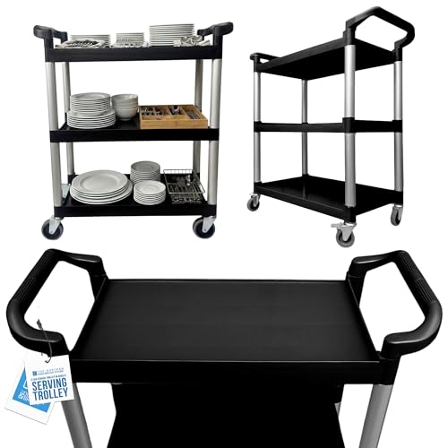 TDBS The Dustpan and Brush Store Multipurpose 3 Tier Trolley on Wheels - Premium Design Catering Storage Trolley with Shelves Perfect for Restaurants Kitchens Hotel etc - Small