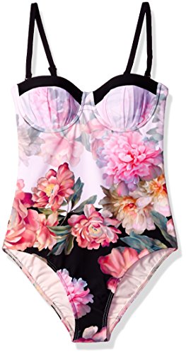 Ted Baker Women's Adanna Painted Posie Cupped One Piece Swimsuit, 58-Baby Pink, 32A/B
