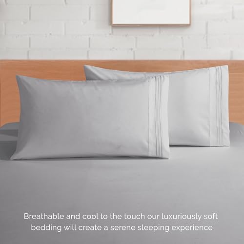 Elegant Comfort Luxury 1500 Premium Hotel Quality Microfiber 4-Piece Sheet Set - Soft, All Around Elastic 18-24 Inches Deep Fitted Sheet - Extra Deep Pocket Sheets, California King, Silver Grey
