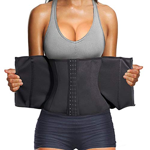 Neoprene Waist Trimmer Corset, Sweat Wrap, Tummy Toner, Low Back and Lumbar Support with Sauna Suit Effect, Abdominal Trainer (Black(Corset-Zipper), Large)