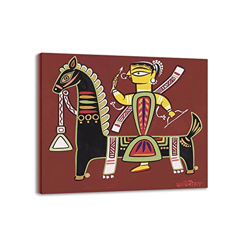 Jamini Roy Famous Painting Reproduction on Canvas"Goddess Durga"Canvas Wall Art Picture Ready to Hang,Wooden Framed Wall Art Decor Poster 90x108cm(35x43in) Framed