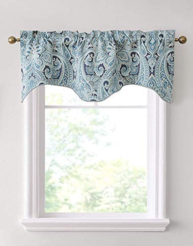 Hlc.me Paris Paisley Thermal Insulated Blackout Decorative Rod Pocket Short Scalloped Curtain Valance For Kitchen, Bathroom, Basement And Small Windows (50 W X 20 L Inch, Blue) #TOP29