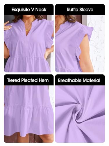 Image of Fisoew Plus Size Dresses for Women Summer Ruffle Short Sleeve V Neck Dress Tiered Swing A Line Babydoll Mini Dress