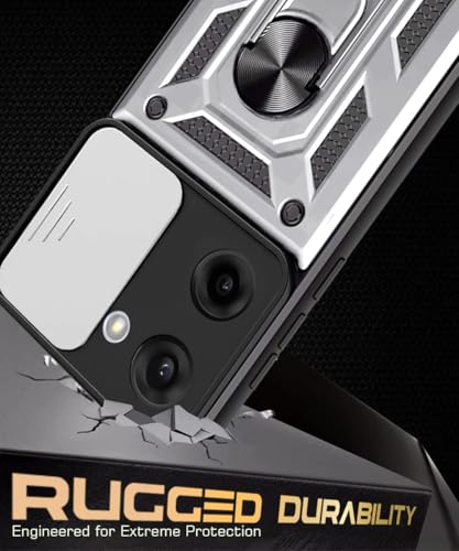 Image of WOW IMAGINE Tough Armor Bumper Mobile Back Case for 1+ OnePlus Nord CE 5 5G | Sliding Camera Shield Cover | Shock Proof 360 Protection | Hybrid PC + TPU | Ring Holder with Kickstand - Silver