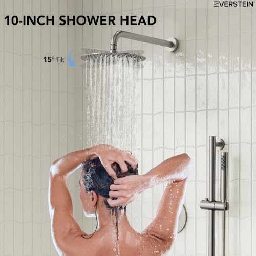 Sistema de ducha eléctrica lluvia redonda de alta presión de 10" con barra deslizante y ducha de mano, grifería para baño montaje en pared con válvula (Níquel cepillado) miniatura 6