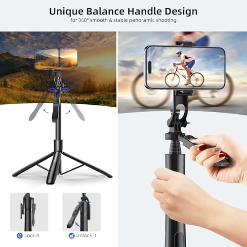 Image of Mobilife Long Selfie Stick Tripod 360 Rotation Balance Handle 62 inch Extended Mobile Tripod Aluminum Bluetooth Remote 3 in 1 Selfie Tripod for Vlog Travel Smartphone Mirrorless Camera GoPro