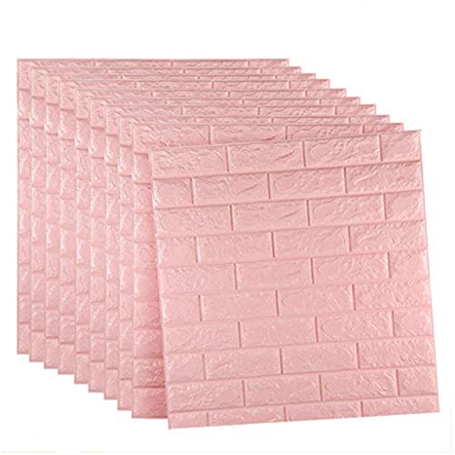 GLL-qianzhi 10 Unidades 77X70 Cm 3D Tridimensional Pegatinas De Pared De Ladrillo Blanco PE Espuma Impermeable Anticolisión DIY Pegatinas De Pared Autoadhesivo Papel Tapiz (Color : Pink)