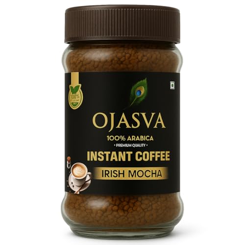 Image of Ojasva Flavoured Instant Coffee | Continental Speciale Arabica Blend | 100% Pure Instant Coffee | Smooth, Nutty & Aromatic (50g, Irish Cream)