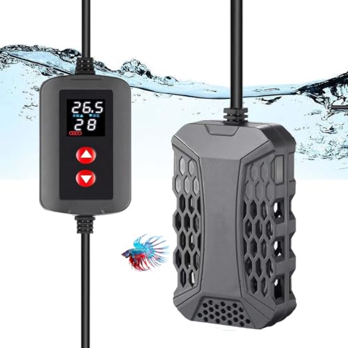 水槽 ヒーター サーモスタット付き コントローラー 温度設定 水槽用ヒーター デジタル表示 水中 ヒーター 保護カバーと設置吸盤付き 縦横設置 淡海水適用 50W 温度可変式
