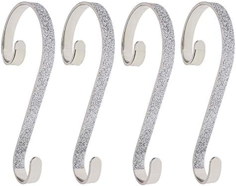 Haute Decor Stocking Scrolls Stocking Hanger- 4 Pack Glitter (Silver)
