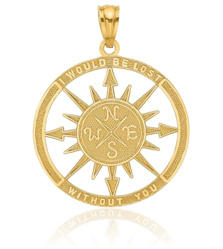 IceCarats 14K Solid Yellow Gold Lost Without You North Star Compass Necklace Nautical Charm Pendant3