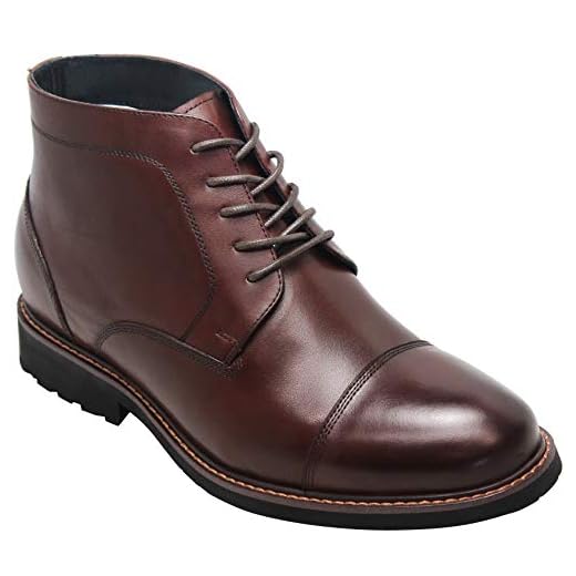 CALTO Men's Invisible Height Increasing Elevator Shoes - Dark Brown Leather Lace-up Cap-toe Boots with Inner Faux Fur - 3.2 Inches Taller - Y41081 - Size 9 D(M) US