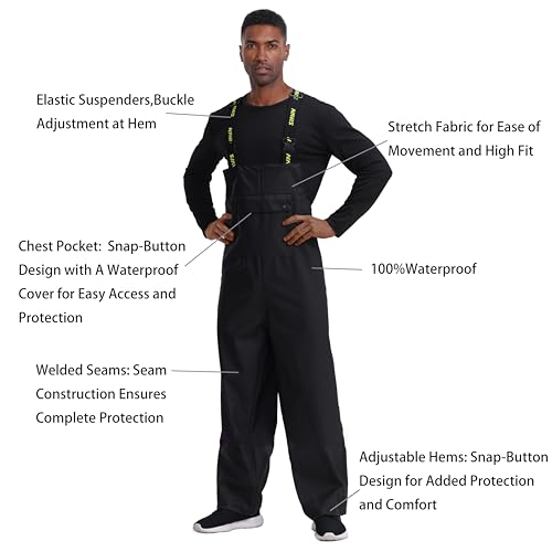 Image of Men's Workwear 3-Piece Waterproof PU Rain Suit Set | Hooded Jacket & Bib Pants, Sealed Seams, Storm Flap, Adjustable Suspenders, Flap Pockets, Outdoor Work, Fishing, Farming