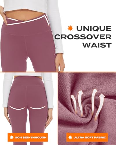 TNNZEET Black Flare Leggings for Women, Crossover Yoga Pants with Pockets Bootcut Flared Leggings