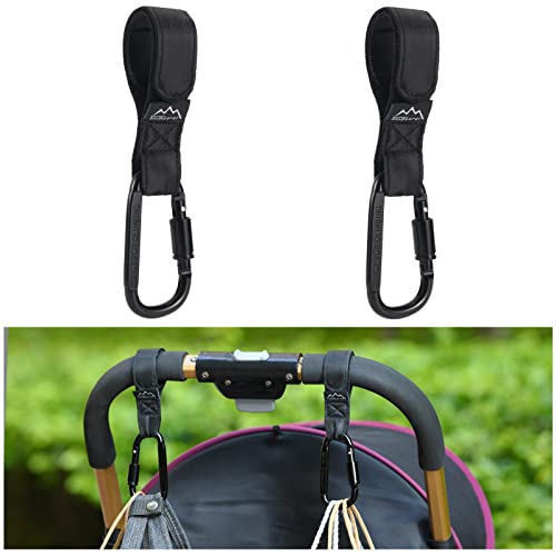 Stroller Hooks Bag Hooks For Hanging Diaper Bags Multipurpose Hooks For Grocery Shopping ​Bags Premium Vegan Leather Pram Straps 2Pcs Baby Stroller Hooks… (Black) #TOP7