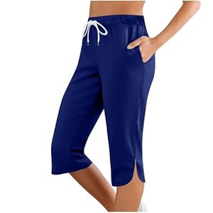 Lozssnigzi Caprihose Damen Sommer 3/4 Trainingshose Blau