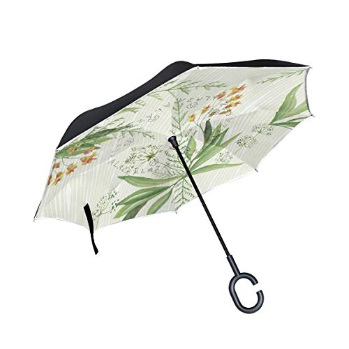 Preisvergleich Produktbild Grünes Blatt Kunst Reversion Invertierter Umgekehrter Regenschirm Langschirm UV-Schutz Umbrella Winddicht Schirme für Auto Jungen Mädchen Frauen