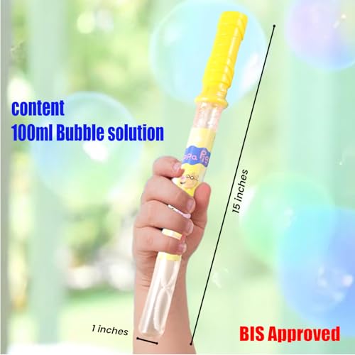Image of Amazon Brand - Jam & Honey Peppa Pig Bubble Wand for Kids | 100ml Bubble Solution | Outdoor Birthday Party Fun Toy | Pack of 10