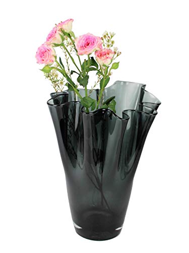 SIGNATURE HOME COLLECTION Glazen vaas mondgeblazen decoratieve vaas bloemenvaas grijs, glas, rookgrijs, 21 x 21 x 30 cm - Afbeelding 3