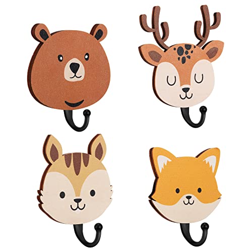 Tatuo 4 Pcs Kids Wall Hooks Wooden Safari Animal Decorative Wall Mount Coat Hooks Jungle Animal Theme Nursery Decor Cute Towel Hanger for Kids Room Bedroom Bathroom Home Decorations