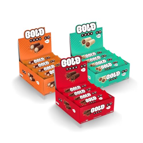 Barra de Proteína BOLD Snacks-KIT Tube Avelã + Tube Trufa de Chocolate + Tube Paçoca (3 caixas c/ 12