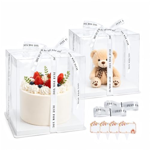 Thxutm Clear Cake Boxes for 4 Inch Cakes, 2 Pack, 6.7 x 6.7 x 7.1 in