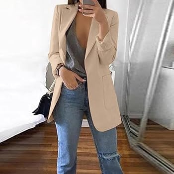 L9WEI Elegante blazer voor dames, effen, zakelijke outfit, voor herfst en winter, lange mouwen, slimfit, V-hals, kantooroutfit, Y01-wit, XXL