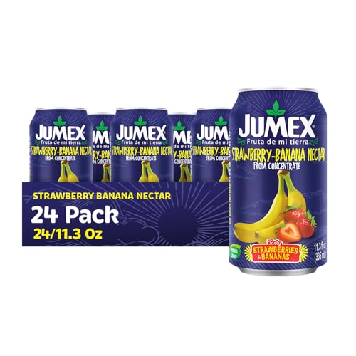 Image of Jumex Strawberry Banana Nectar Juice - Made with Fresh Fruit Puree - Tropical Fruit Juice Concentrate for Smoothie Mix, Cocktail Mixers & Kids Drinks & Beverages - 11.3oz, 24 Pack Canned Drinks