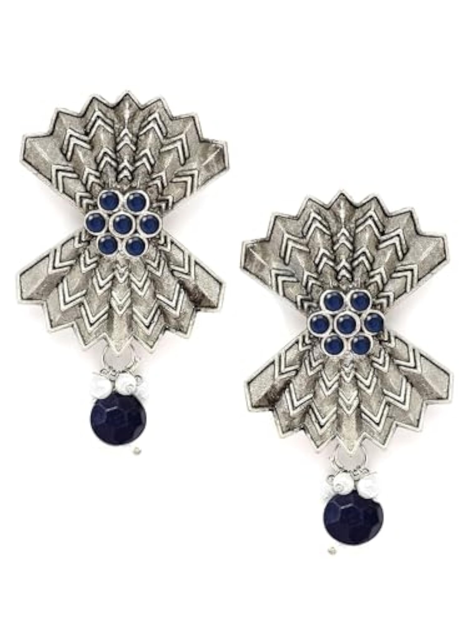 Women's Oxidised Silver Blue Stone Stud Earrings