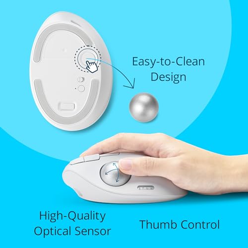 Kensington TB550 Wireless Trackball Mouse, Rechargeable Battery, Bluetooth(LE) & 2.4GHz Wireless Connections, Ergonomic Design, 4D Scroll Wheel, 128-bit AES Encryption, White-Silver (K72180WWVN) by Kensington - Image 3