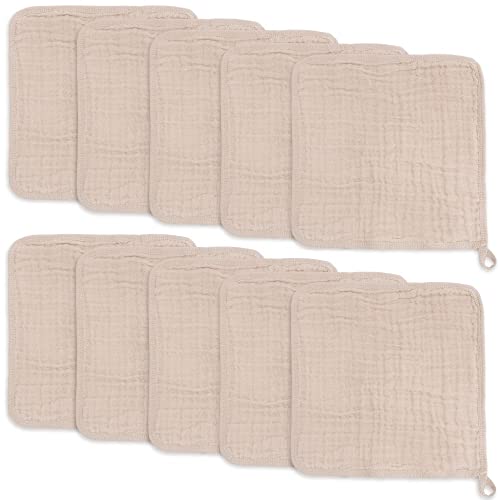 Image of Baby Washcloths, Muslin Cotton Baby Towels, Large 10”x10” Wash Cloths Soft on Sensitive Skin, Absorbent for Boys & Girls, Newborn Baby & Toddlers Essentials Shower Registry Gift (Blush, Pack of 10)