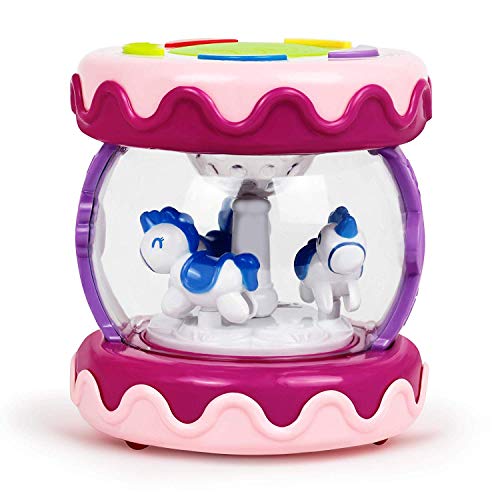 Bambiya Merry Go Round Baby Drum Toy – Crawling Baby Musical Toy Drum w/ Carousel, Lights, Fun Sounds, Songs & Rhymes - Light Up Baby Toys for 18 Month Old Boys & Girls