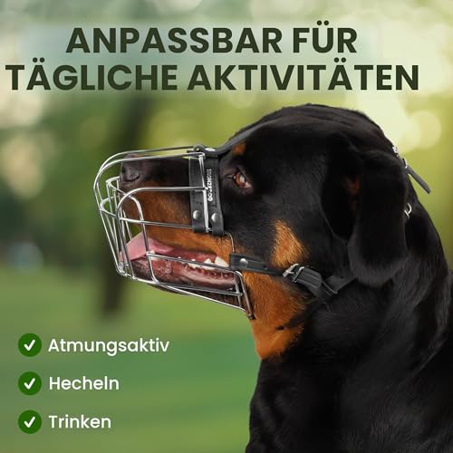 BRONZEDOG Hundemaulkorb Verstellbar Robustes PVC/Metalldrahtkorb für Große und Sehr Große Hunde mit Lederbändern Atmungsaktiv, Trinkfähig, Training, Verhindert Beißen (Rottweiler, Edelstahl)