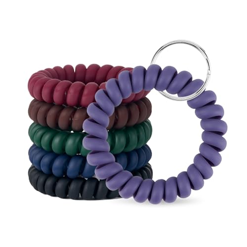 Image of QIUTIMIY 6PCS Wristlet Keychain, Colorful Spiral Coil Hair Tie for Women, Sauna Accessaries Wrist Coil Key Ring Key Holder