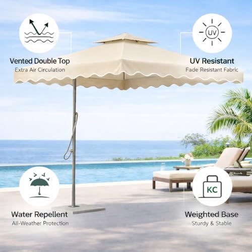 Image of 10ft Square Cantilever Umbrella with Crank | Waterproof Offset Hanging Patio Umbrella with Double Roof | Outdoor Sunshade for Garden, Balcony & Restaurant, Terrace & Poolside