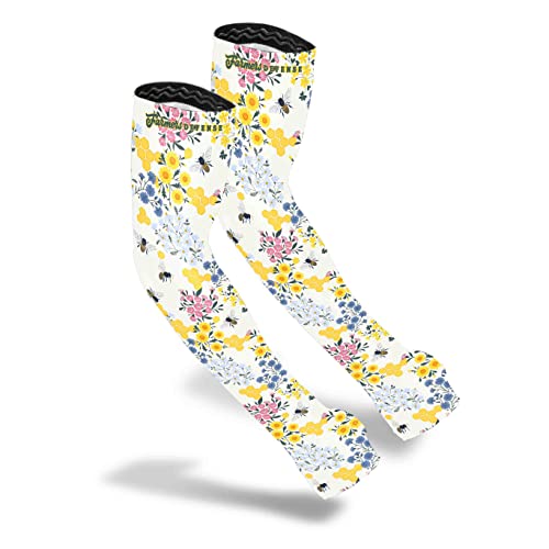 FARMERS DEFENSE Gardening Arm Sleeves|UV Cooling Protective Sleeve Women & Men|Anti-Scratch Cover Sun UPF Outdoor Protection - Save the Bees Cream - L/XL