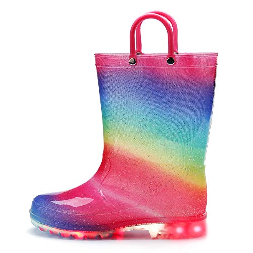 K KomForme Toddler Light Up Rain Boots Patterns and Glitter with Handles