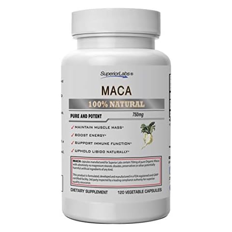 Superior Labs - Organic Peruvian Maca - 100% Pure NonGMO - Dietary Supplement for Calming and Relaxation - Zero Synthetic Additives, Stearates, Dioxides - 750mg, 120 Vegetable Capsules Cover